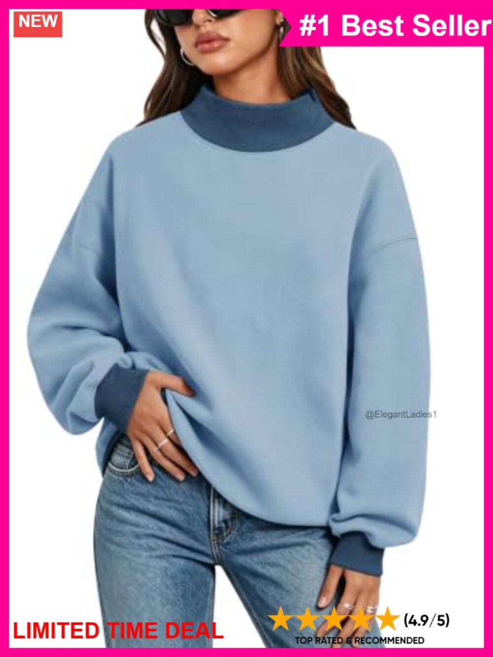 Oversized Color Block Turtleneck Fleece Pullover Sweatshirt